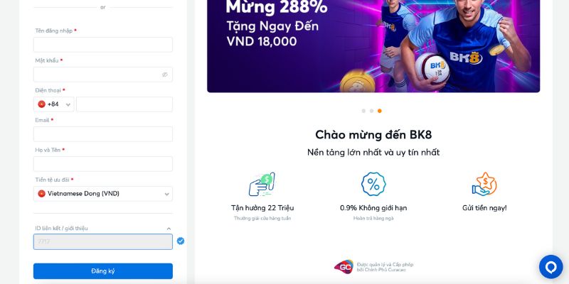 Các bước đăng ký Bk8 nhanh gọn